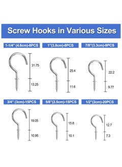 75PCS Small Hooks Screw In, 6 Sizes Metal Screw Hooks for Wood, Cup Hooks Screw In, Sliver Screw in Hooks for Hanging Mug Key and Garden Lights (Silver) - pzsku/ZD068437D0F7A0A5157C7Z/45/_/1739779052/2b989dcc-1054-4cc1-b401-1585e38ab604