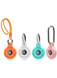 Hard Plastic Case for Apple Airtag with Keychain and Strap, Secure Cover on Pet Dog Collar, Wallet Anti Lost Finder Tracker Protector with Loop Accessory, Solid Holder for Air Tag(4 Pack)