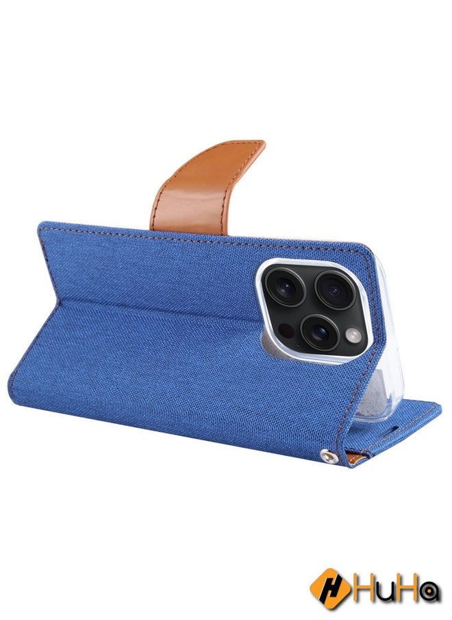 Generic - Case Cover For iPhone 15 Pro GOOSPERY CANVAS DIARY Fabric Texture Flip Leather Phone Case Blue - Image 1