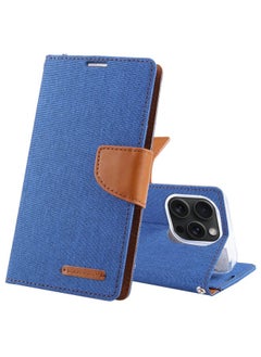 Case Cover For iPhone 15 Pro GOOSPERY CANVAS DIARY Fabric Texture Flip Leather Phone Case Blue