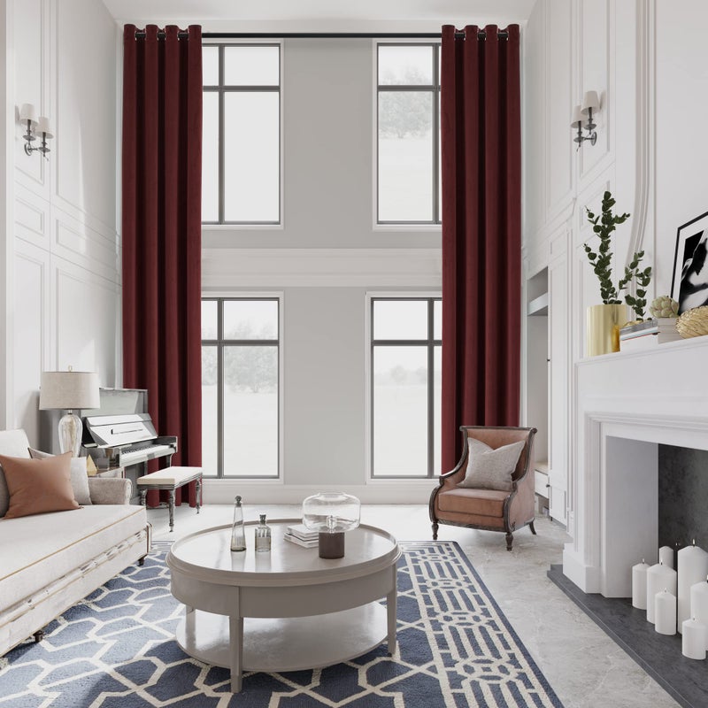 MASWOND MASWOND Extra Long Blackout Curtains for High Ceilings 156 inch Long  Soundproof and WrinkleFree 13 Ft Velvet 2 Story Curtains for Living Room 52 W x 156 L Burgundy Set of 1 