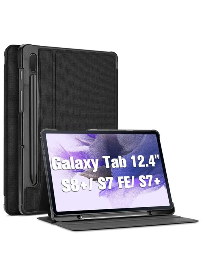 Green Tiger Galaxy Tab S8 Plus/S7 FE 2021/S7 Plus 2020 12.4‘’ Case(SM-X800 X806 T730 T733 T736 T970 T975 T976 T978), Slim Stand Folio Smart Cover for 12.4" Galaxy Tab S8+ S7 FE S7+ -Black - Image 1