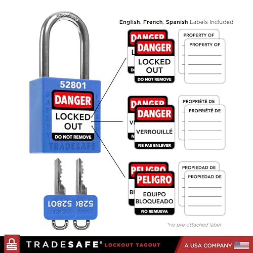 TRADESAFE Lockout Tagout Locks Set - 10 Blue Loto Locks, Lockout Locks Keyed Different, 2 Keys Per Lock, OSHA Compliant Lock Out Tag Out Padlocks, Safety Padlocks for Electrical Lockout Tag Out Kits - Image 3