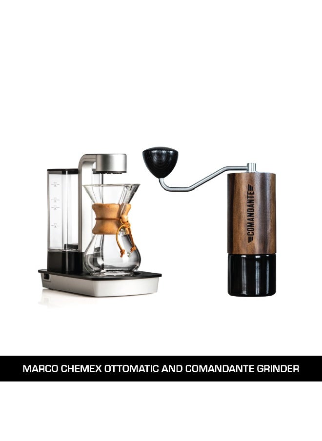 Chemex Home Barista Brewing Bundle – Comandante C40 MK4 Manual Coffee Grinder (Liquid Amber) & Chemex Ottomatic 2.0 Coffee Brewer with 6–8 Cup Glass Carafe – Premium Pour-Over Set with Nitro Burrs, Hot Plate & Auto Bloom  - Image 1