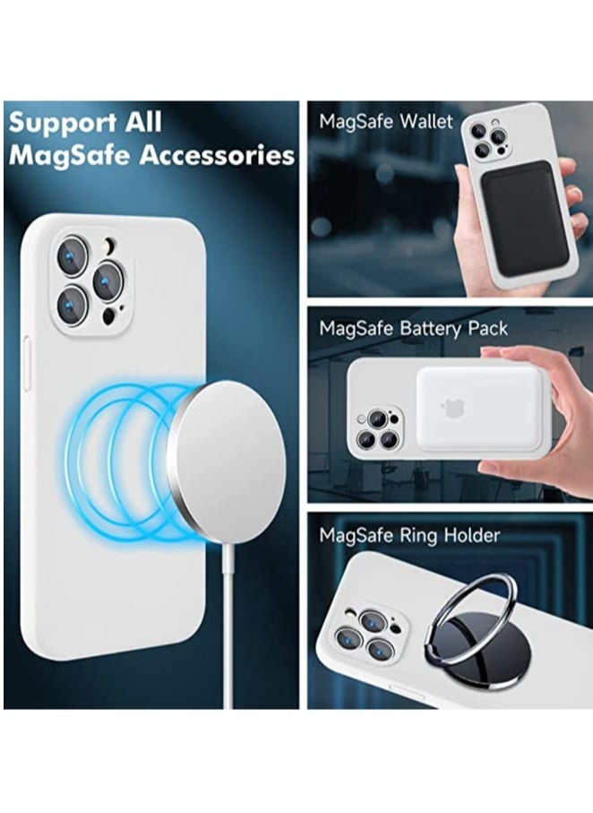 ELTRAZONE - iPhone 14 Pro Max + 2 Pack Tempered Glass Screen Protector Magsafe Case Silicone Phone Case with Microfiber Lining for iPhone 14 Pro Max 6.7 inch 2022,White - Image 1