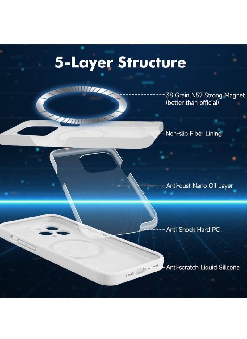 ELTRAZONE - iPhone 14 Pro Max + 2 Pack Tempered Glass Screen Protector Magsafe Case Silicone Phone Case with Microfiber Lining for iPhone 14 Pro Max 6.7 inch 2022,White - Image 1
