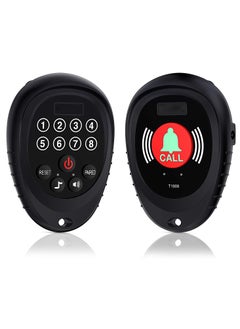 Rechargeable Wireless Caregiver, Pager Smart Call Button Transmitter with Receiver 1000 Feet Range Nurse Calling Alert Patient Help System for Elderly (1 Call Button and 1 Receiver, Black)