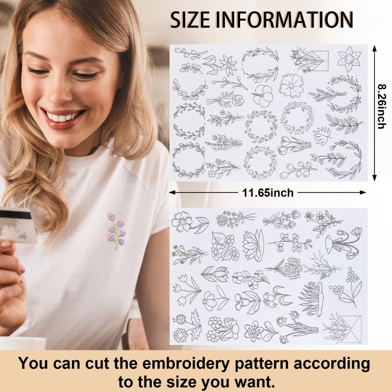 Lewtemi 50 Pcs Water Soluble Wash Away Hand Sewing Stabilizers for Embroidery Fabric Embroidery Stabilizers with Boho Pattern for Hand Sewing Lover (Blossom) - Image 2