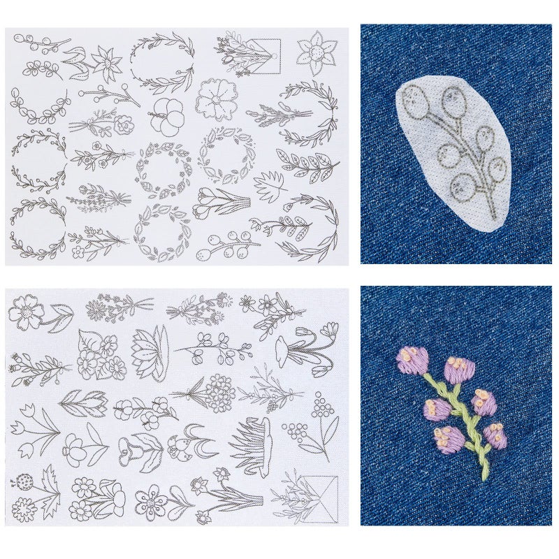 Lewtemi 50 Pcs Water Soluble Wash Away Hand Sewing Stabilizers for Embroidery Fabric Embroidery Stabilizers with Boho Pattern for Hand Sewing Lover (Blossom) - Image 1