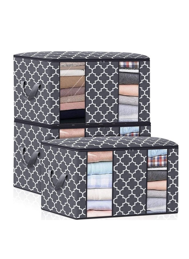 HOUSE OF QUIRK House of Quirk Large Blanket Clothes Organization and Storage Containers for Bedding, Comforters, Foldable Organizer with Reinforced Handle, Clear Window, Sturdy Zippers (Grey Pack of 3)  - Image 1