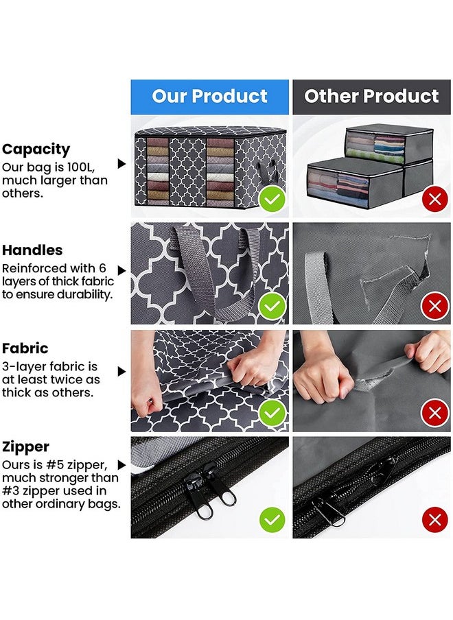 HOUSE OF QUIRK House of Quirk Large Blanket Clothes Organization and Storage Containers for Bedding, Comforters, Foldable Organizer with Reinforced Handle, Clear Window, Sturdy Zippers (Grey Pack of 3)  - Image 5
