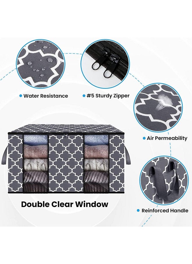 HOUSE OF QUIRK House of Quirk Large Blanket Clothes Organization and Storage Containers for Bedding, Comforters, Foldable Organizer with Reinforced Handle, Clear Window, Sturdy Zippers (Grey Pack of 3)  - Image 3