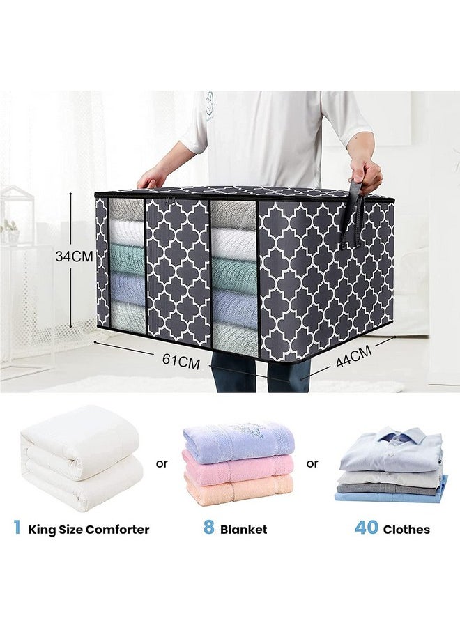 HOUSE OF QUIRK House of Quirk Large Blanket Clothes Organization and Storage Containers for Bedding, Comforters, Foldable Organizer with Reinforced Handle, Clear Window, Sturdy Zippers (Grey Pack of 3)  - Image 2