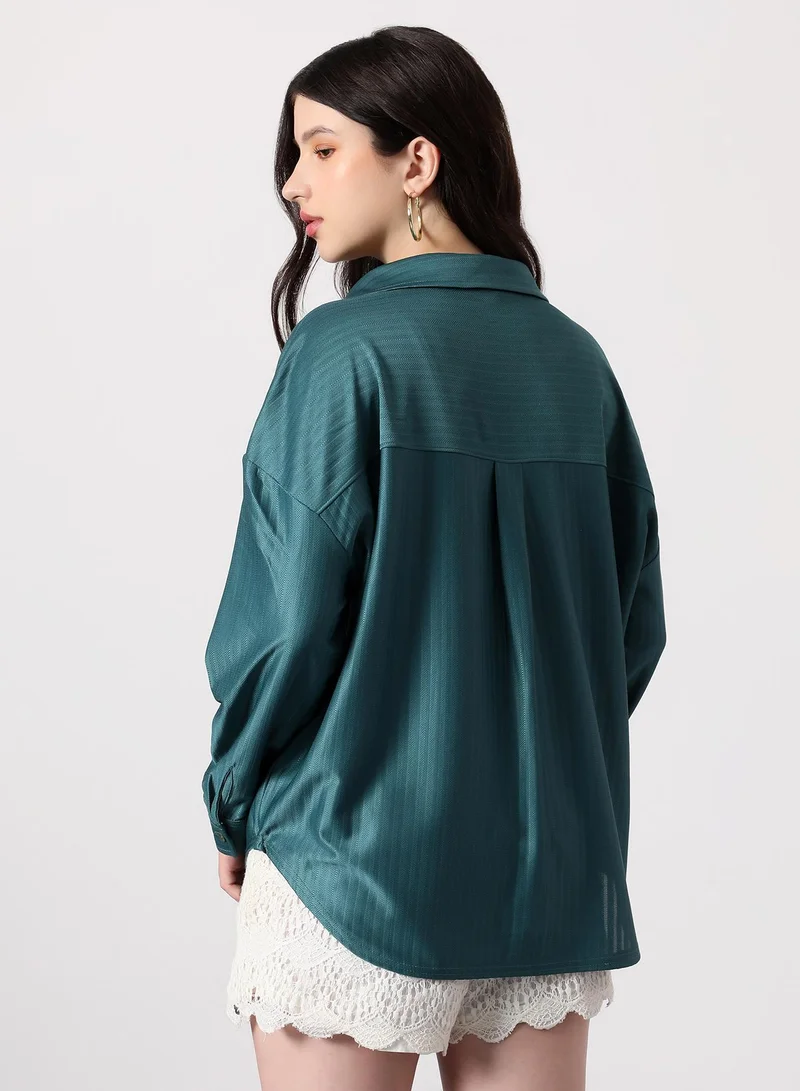 Pinacolada  Women's Teal Green Solid Satin Oversized Shirt for Women | Best Price UAE