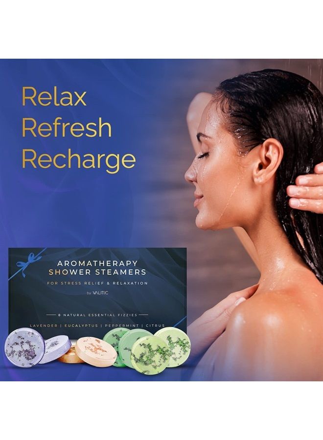VALITIC أقراص بخار الاستحمام العطرية من فاليتك لتخفيف التوتر والاسترخاء - هدايا للنساء والأمهات في عيد الميلاد - 8 أقراص طبيعية فizzies للاستحمام - 4 روائح - لافندر، يوكاليبتوس، حمضيات، ونعناع - Image 5