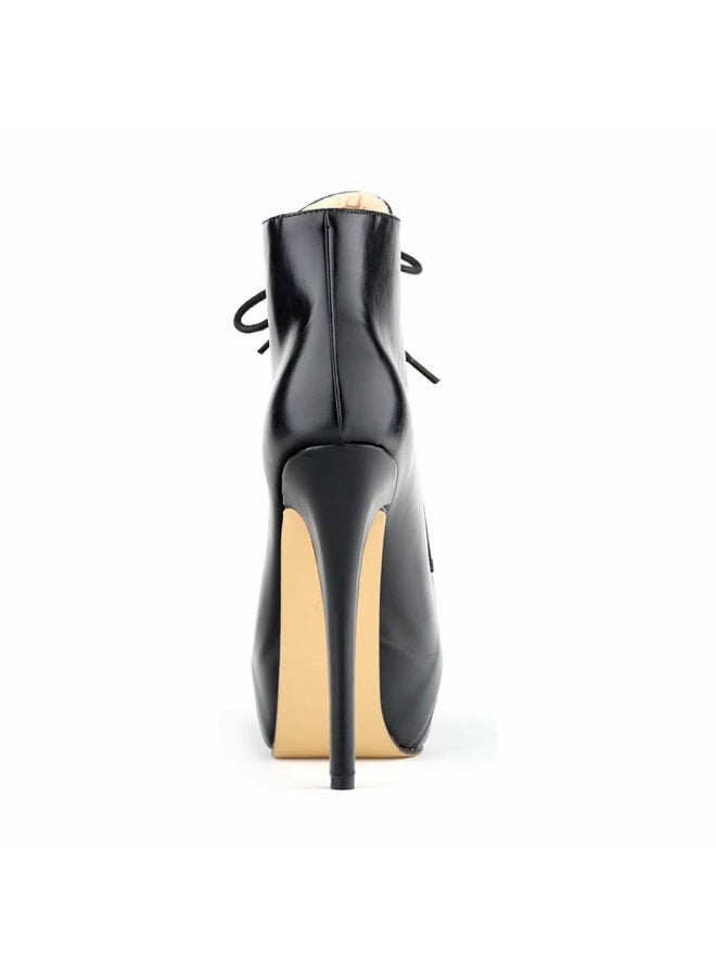 Loquat Short Shaft Ankle Strap Platform Ultra High Heel Martens Boots 14cm Black  - Image 3
