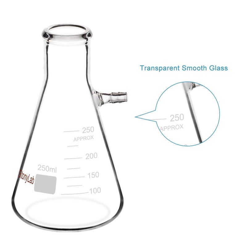 stonylab 2-Pack 250ml Borosilicate Glass Filtering Flask, Bolt Neck with Tubulation - Image 4