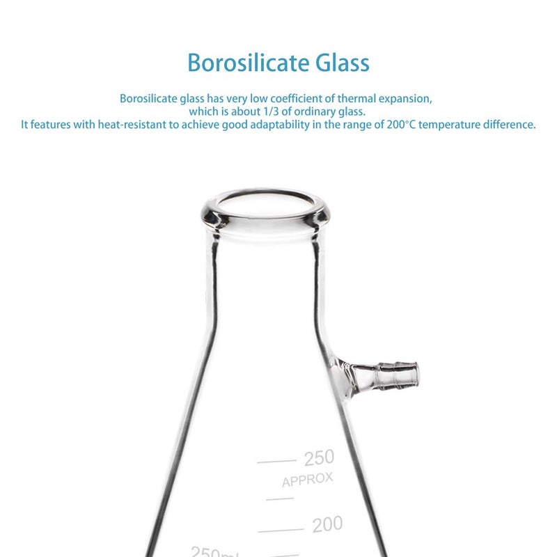 stonylab 2-Pack 250ml Borosilicate Glass Filtering Flask, Bolt Neck with Tubulation - Image 3