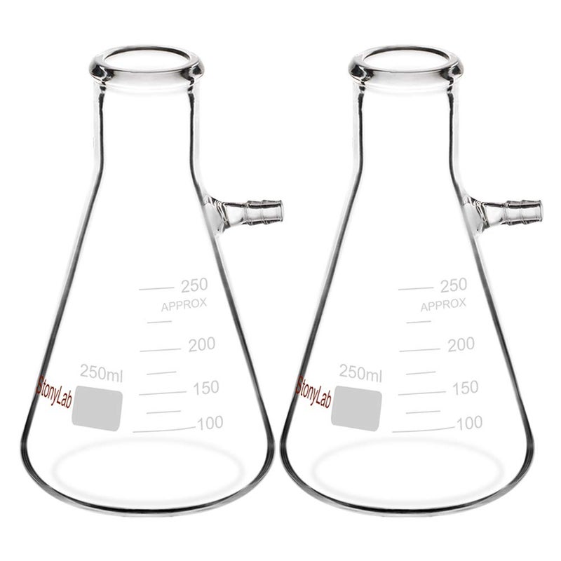 stonylab 2-Pack 250ml Borosilicate Glass Filtering Flask, Bolt Neck with Tubulation - Image 1