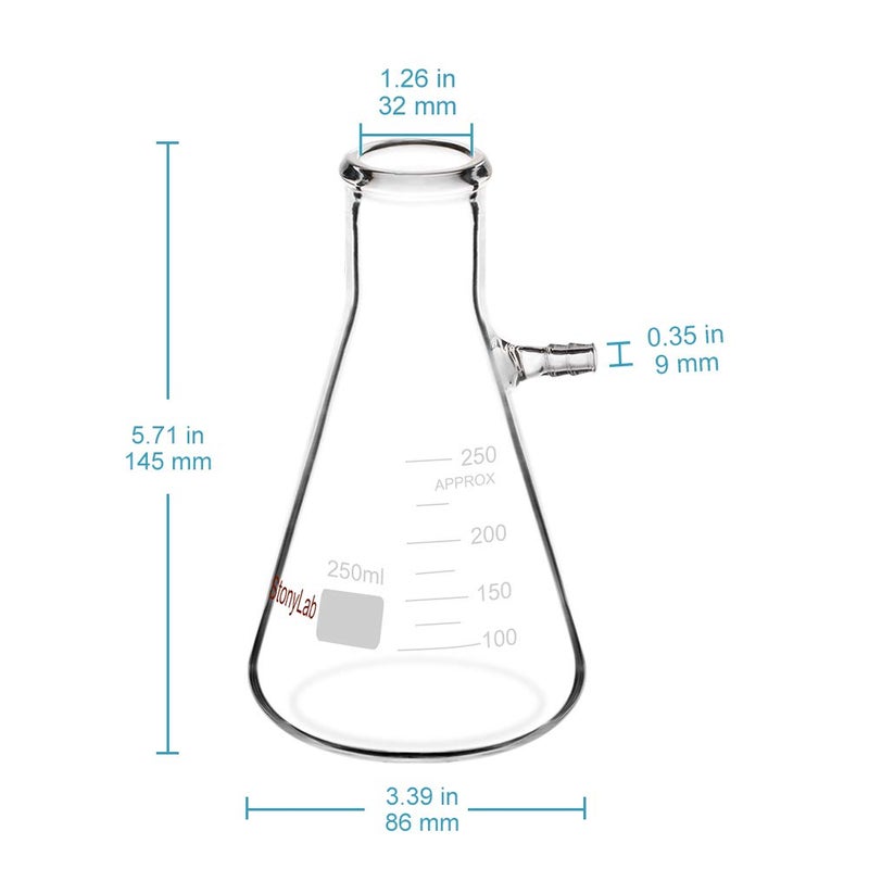 stonylab 2-Pack 250ml Borosilicate Glass Filtering Flask, Bolt Neck with Tubulation - Image 2