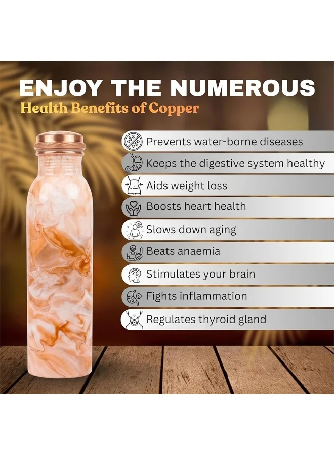 Mobcos Mobcos Peach Swirl Copper W Bottle 1 Ltr Mobcos Peach Swirl Copper Water Bottle 1 Ltr, 99% Pure Copper Bottle with Leakproof Screw Cap, Handmade Marbled Design, Reusable Water Bottle for Home, Office & Travel  | Best Price UAE