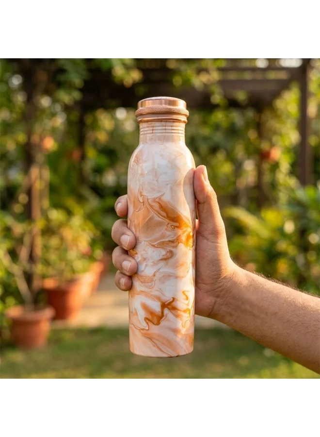 Mobcos Mobcos Peach Swirl Copper Water Bottle 1 Ltr, 99% Pure Copper Bottle with Leakproof Screw Cap, Handmade Marbled Design, Reusable Water Bottle for Home, Office & Travel