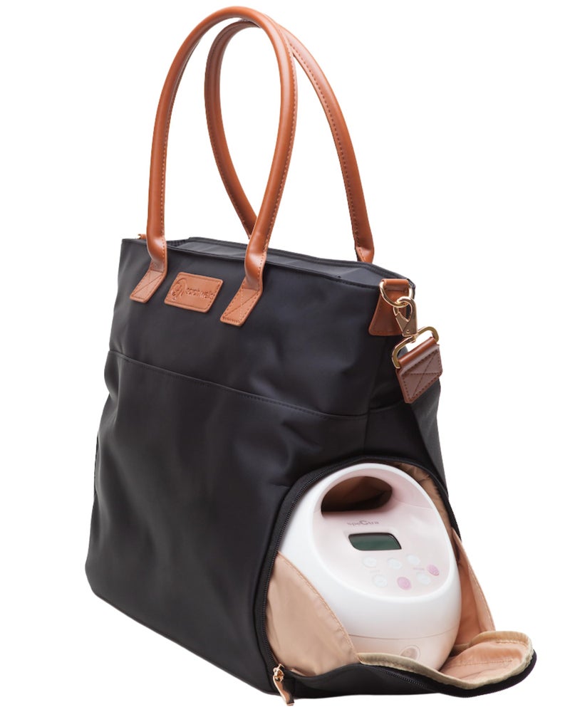 Sarah Wells Abby Breast Pump Tote with Real Leather Straps Stylish Pumping Bag with Insulated Pockets Laptop Storage EasyClean Interior Professional Breast Pump Bag for Work Travel Black - Image 2