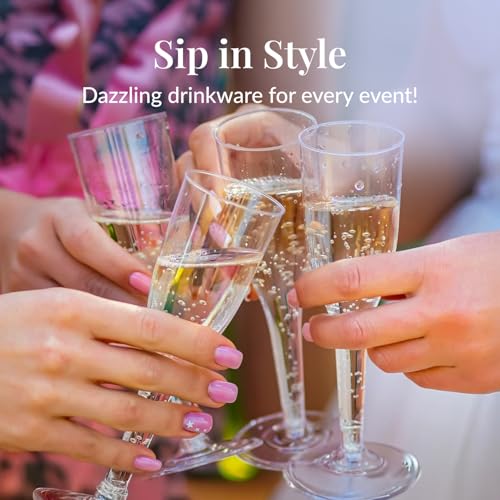 Prestee Set of 200 Plastic Champagne Flutes - Clear Champagne Glasses for Parties, Weddings, Events - 4.5 oz Disposable Drinkware - Elegant Stemware for Toasts Cocktails Mimosas - Image 4