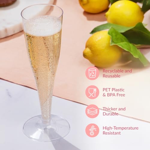 Prestee Set of 200 Plastic Champagne Flutes - Clear Champagne Glasses for Parties, Weddings, Events - 4.5 oz Disposable Drinkware - Elegant Stemware for Toasts Cocktails Mimosas - Image 5