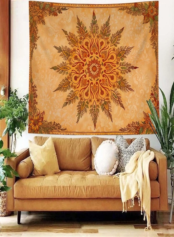 Accnicc Boho Mandala Floral Tapestry Vintage Bohemian Indian Tapestries for Bedroom Aesthetic Retro Orange Yellow Flower Tapestry Wall Hanging for Dorm Living Room Decor 60 x 44 Inch - Image 2