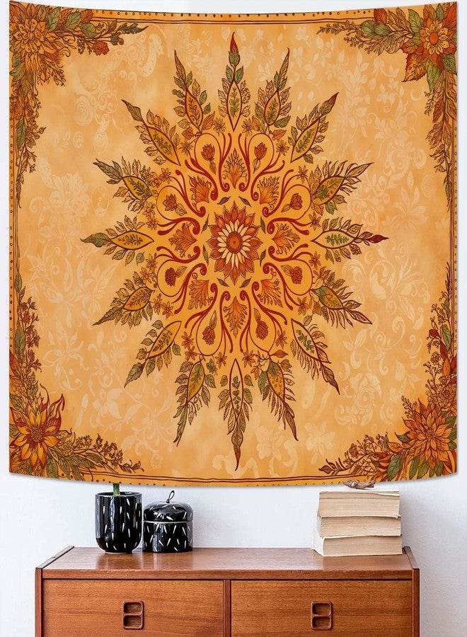 Accnicc Boho Mandala Floral Tapestry Vintage Bohemian Indian Tapestries for Bedroom Aesthetic Retro Orange Yellow Flower Tapestry Wall Hanging for Dorm Living Room Decor 60 x 44 Inch - Image 5