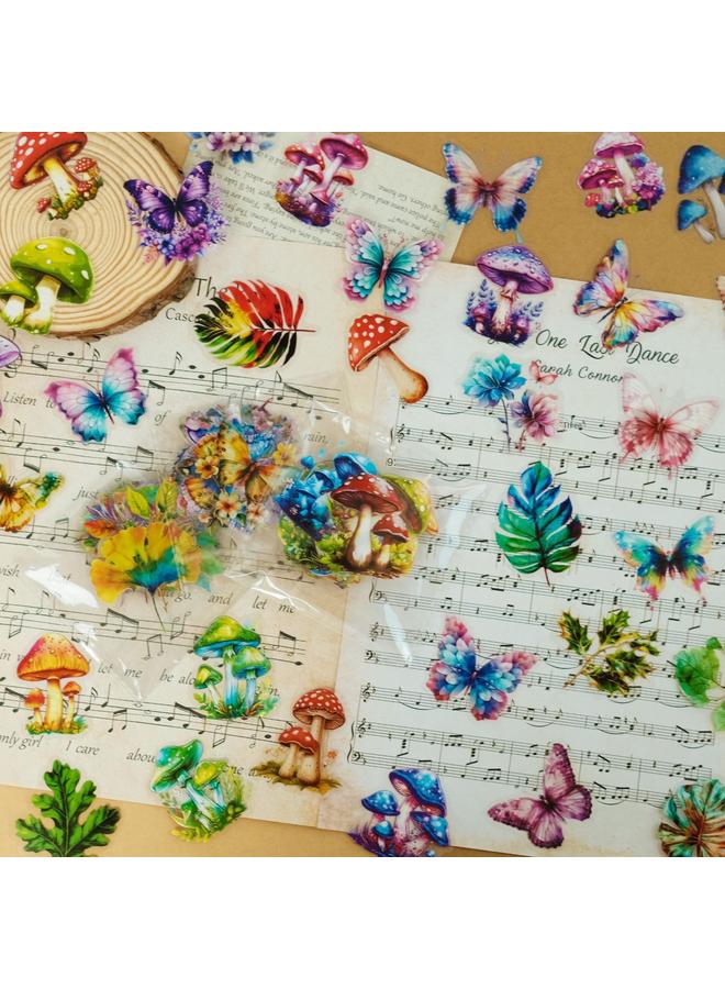 Bluejw 50 PET Creative Hand Account Mushroom Leaves Transparent Plant Stickers Material Decorative Waterproof Stickers - Image 2