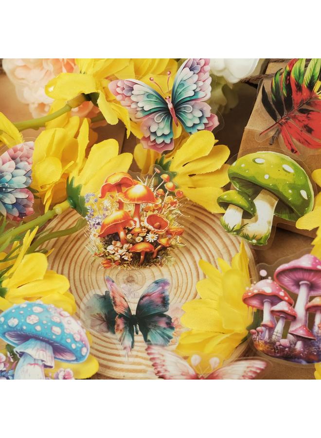 Bluejw 50 PET Creative Hand Account Mushroom Leaves Transparent Plant Stickers Material Decorative Waterproof Stickers - Image 5