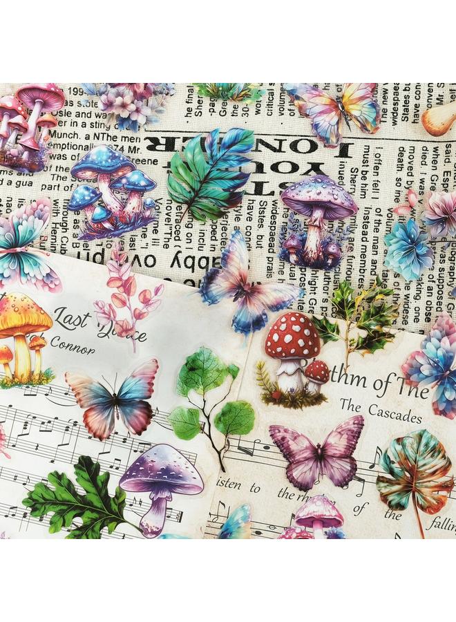 Bluejw 50 PET Creative Hand Account Mushroom Leaves Transparent Plant Stickers Material Decorative Waterproof Stickers - Image 3