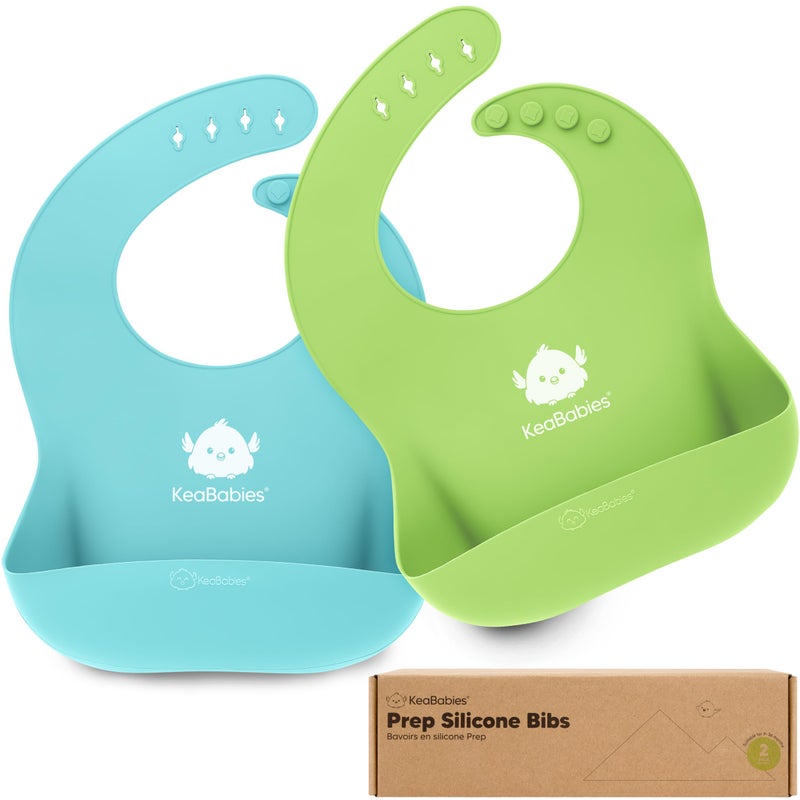 KeaBabies 2-Pack Silicone Baby Bibs for Eating - Sturdy Food-Grade Silicone Bibs for Babies Girl, Boy, Large Food Catcher, Clean & Put On Easily, Waterproof Toddler Feeding Essentials (Cloud Nine) - Image 1