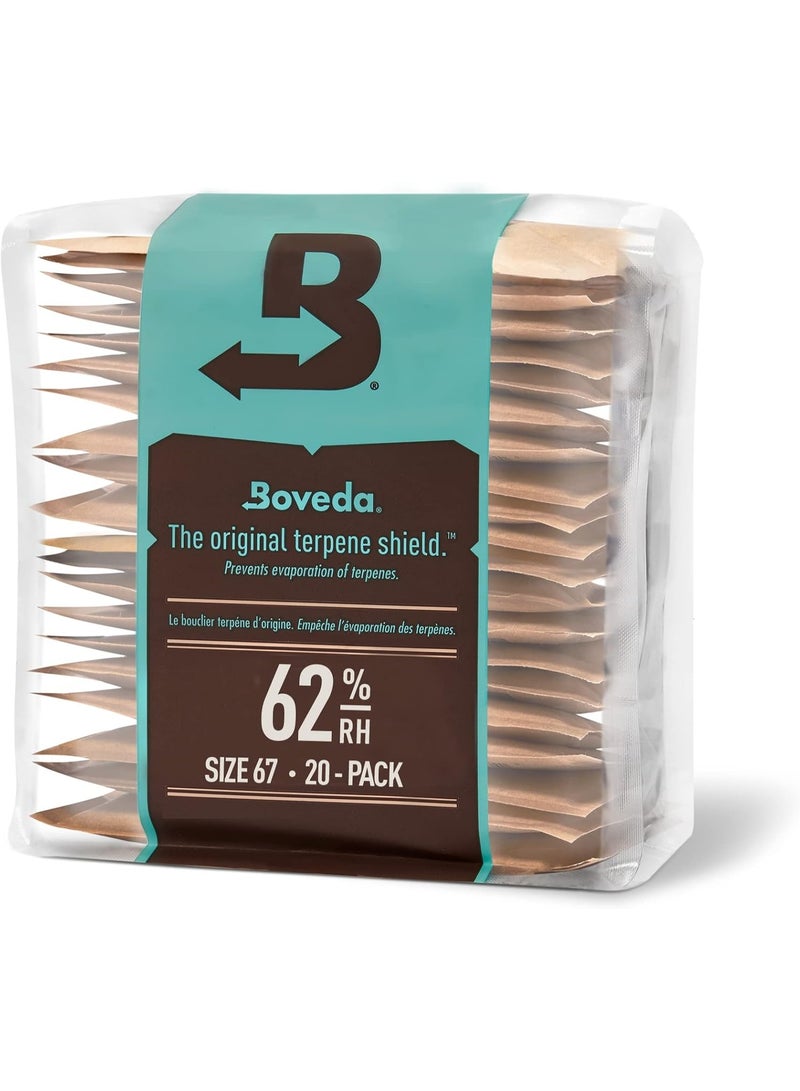 بوفيدا عبوات التحكم في الرطوبة ثنائية الاتجاه من بوفيدا 62% رطوبة نسبية (عبوة من 20 عبوة) - مقاس 67 لتخزين الأعشاب بكميات كبيرة - تمنع فقدان التربين والجفاف الزائد في الحاويات (تحمي ما يصل إلى رطل واحد لكل عبوة) - Image 3