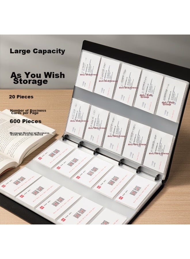 Deli Business Loose-leaf Business Card Holder, Large Capacity Business Card Storage Pouch, Office Supplies, Black 5780 - Image 3