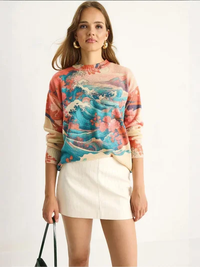 Bianco Lucci LUCCI Pattern Knit Sweater with Crew Neck