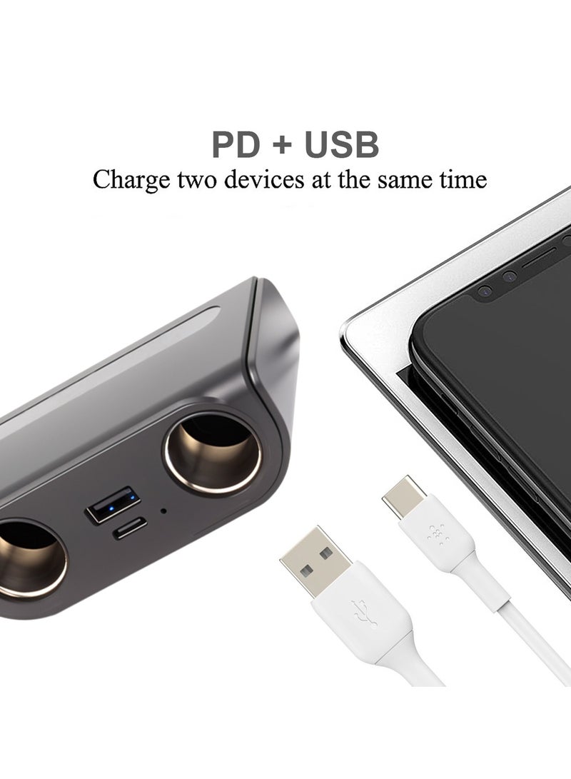 MOB Dual Socket Car Charger with USB Type-A & Type-C | 12-24V | 2.4A | 120cm Cable - Image 4