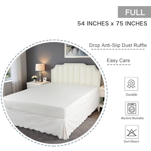 Hi -G HIG OffWhite Chic Full Bed Skirt Easy Fit Scallop Edge Pleated Bedskirts 14 Inch Drop AntiSlip Dust Ruffle Thick Fabric for Enhanced Privacy PreWashed for LongLasting UseN60022 - Image 3