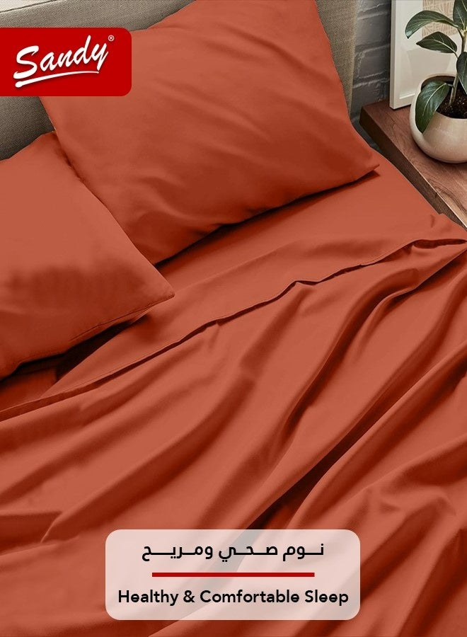 ساندي طقم شراشف سرير ساندي فاخر بجودة الفنادق شرشف مسطح وشرشف مطاط مع أغطية مخدات، طقم من أربعة قطع، شديد النعومة وجيد التهوية وبارد, مقاس نفرين كينج (259 × 274 سم & 200 × 200 +30 سم), طوبي - Image 3