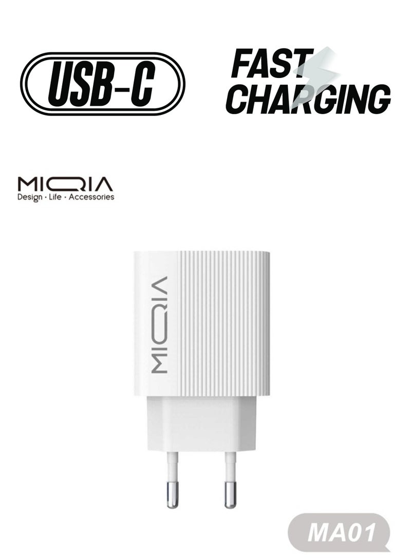 ميقيا شاحن سريع Miqia MA01 مع كابل من النوع C باللون الأبيض - Image 1