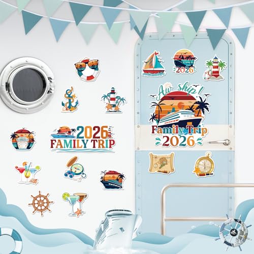 Dazoratix Retro Cruise Door Decorations - 20 Pcs Family Trip 2026 Ship Magnetic Stickers Funny Cabin Anchor Stateroom Magnets Decals for Carnival Party Holiday Decor Refrigerator Garage Cars Supplies - Image 3