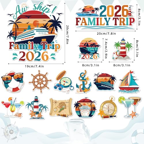 Dazoratix Retro Cruise Door Decorations - 20 Pcs Family Trip 2026 Ship Magnetic Stickers Funny Cabin Anchor Stateroom Magnets Decals for Carnival Party Holiday Decor Refrigerator Garage Cars Supplies - Image 2