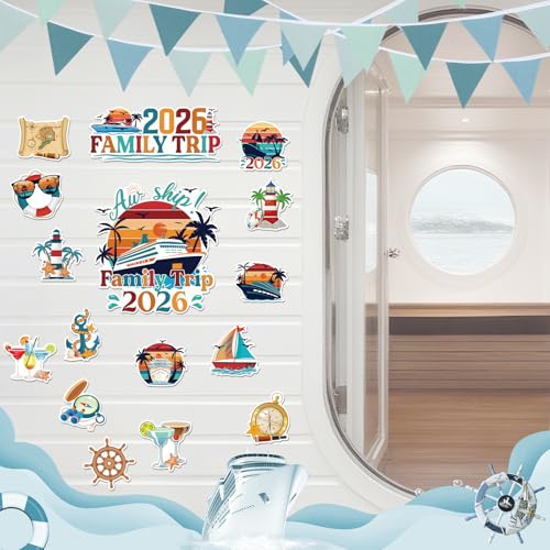Dazoratix Retro Cruise Door Decorations - 20 Pcs Family Trip 2026 Ship Magnetic Stickers Funny Cabin Anchor Stateroom Magnets Decals for Carnival Party Holiday Decor Refrigerator Garage Cars Supplies - Image 4