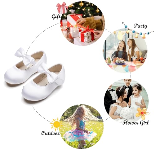 Felix & Flora Girls Dress Shoes - Mary Jane Ballet Flats Party Wedding School Size 7(White,Toddler) - Image 5