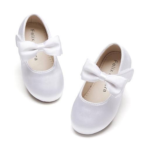 Felix & Flora Girls Dress Shoes - Mary Jane Ballet Flats Party Wedding School Size 7(White,Toddler) - Image 1
