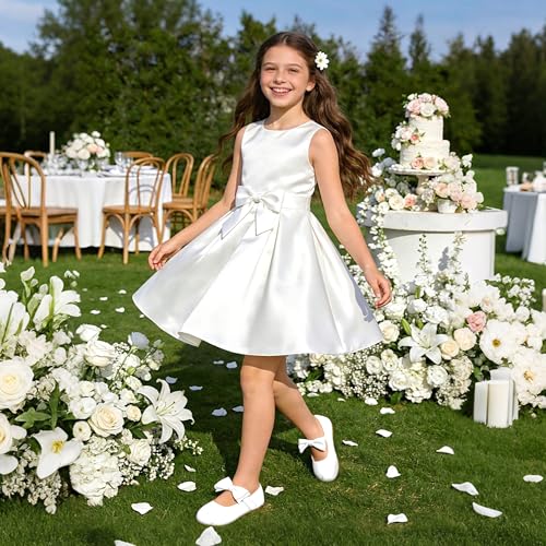 Felix & Flora Girls Dress Shoes - Mary Jane Ballet Flats Party Wedding School Size 7(White,Toddler) - Image 2