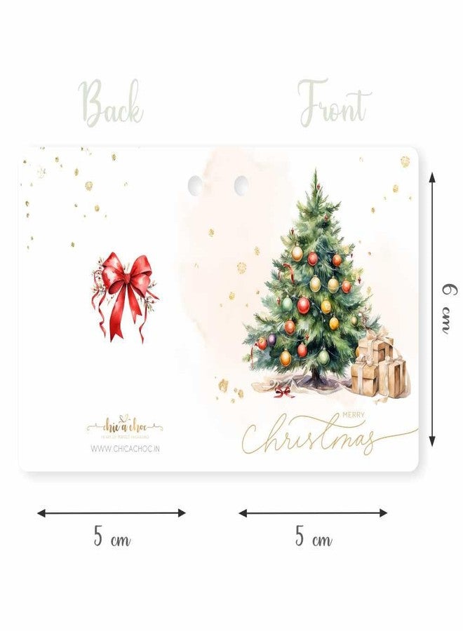 Chic a Choc Merry Christmas Greeting Card Tags in Vintage Watercolor Xmas Tree Design. Pack of 50. with Jute String for attaching to Gift Box, Cake Box. - Image 2