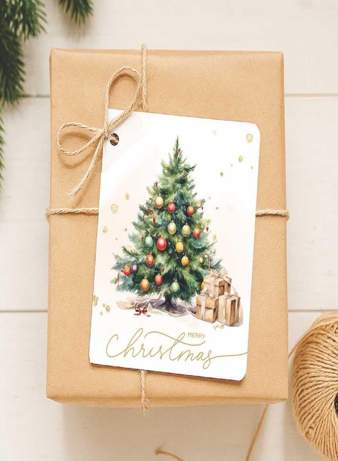 Chic a Choc Merry Christmas Greeting Card Tags in Vintage Watercolor Xmas Tree Design. Pack of 50. with Jute String for attaching to Gift Box, Cake Box. - Image 5